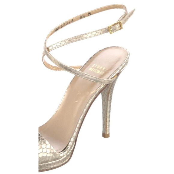 PRE-OWNED DESIGNER STUART WEITZMAN GOLD METALLIC LEATHER ANLE STRAP SANDALS 8.5 - Picture 9 of 14